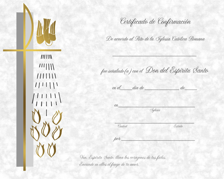 Confirmation Certificate Parchment Spanish