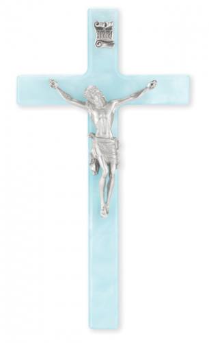 Crucifix Wall 7 inch Pearlized Blue Silver Corpus
