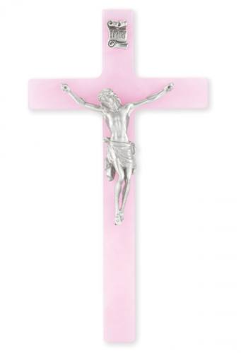 Crucifix Wall 7 inch Pearlized Pink Silver Corpus