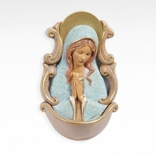 Holy Water Font Wood tone Mary