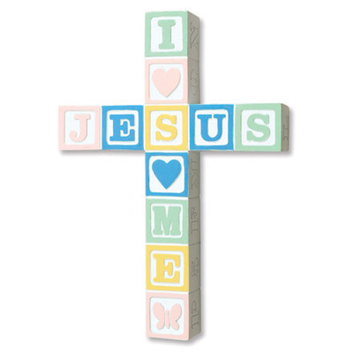 Cross Wall "Jesus Loves Me" Pastel 8.5 inch Ceramic