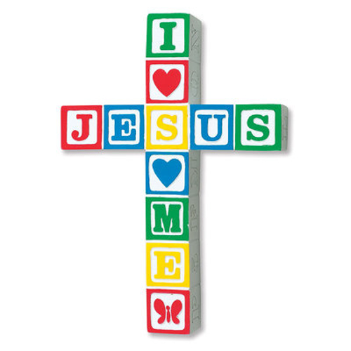 Cross Wall "Jesus Loves Me" Primary 8.5 inch Ceramic