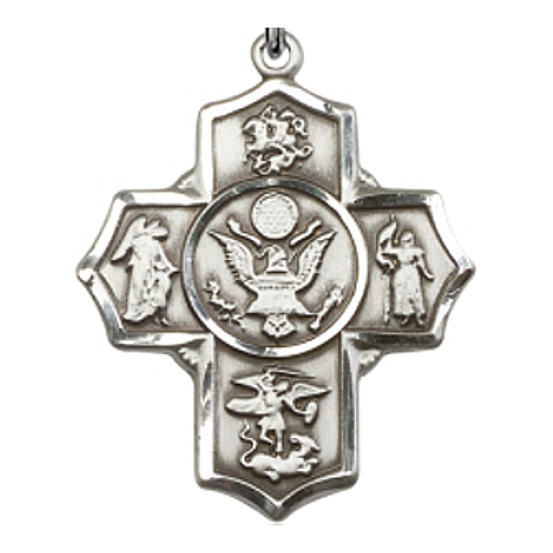 Four Way Medal Military US Army 1-5/8 in Sterl Silver Pendant