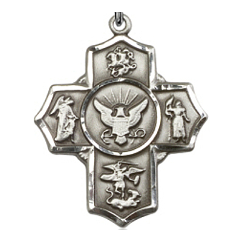 Four Way Medal Military US Navy 1-5/8 in Sterl Silver Pendant