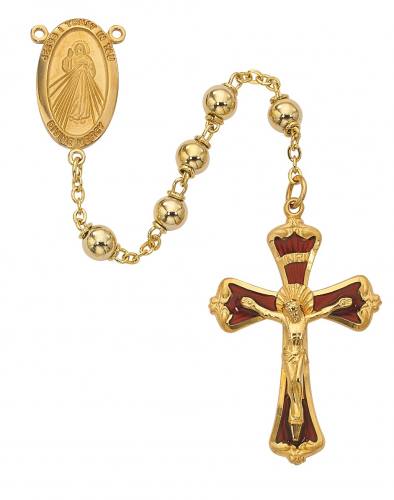 Rosary Jesus Divine Mercy Medal Pewter Gold Metal Beads