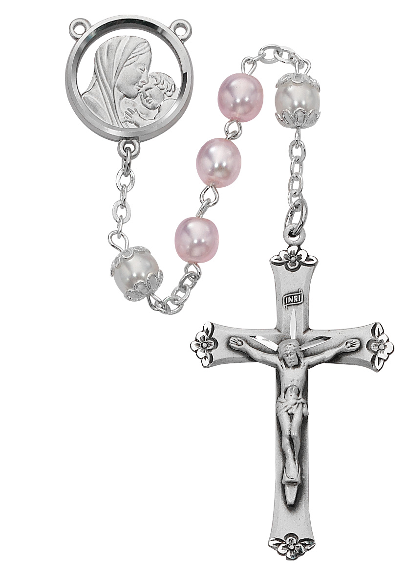 Mother & Child Pink and White Rosary Sterling Silver