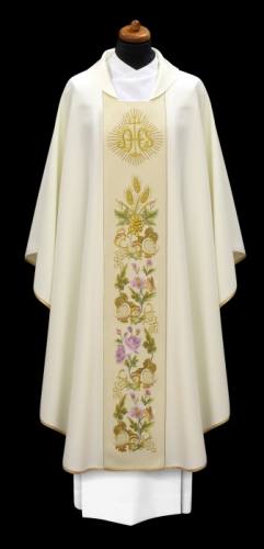 Chasuble Gothic Floral IHS White made in Poland