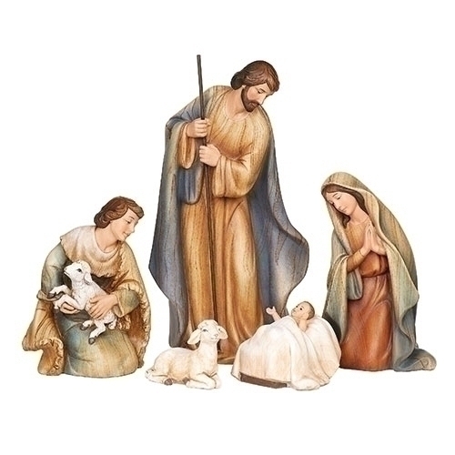 Nativity 10" Wood Stain 5Pc