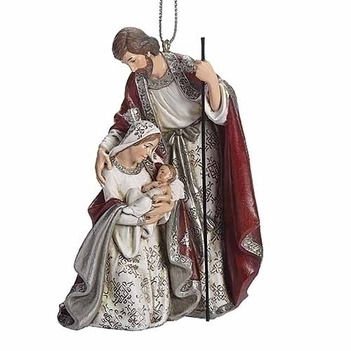 Ornament 4" Holy Family Burgundy/Pewter