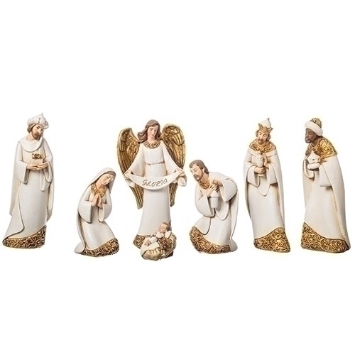 Nativity Ivory Gold Leaf 7 Inch Scale 7 Piece Set