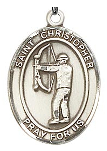 Sport Medal St. Christopher Archery Men 1 inch Sterling Silver