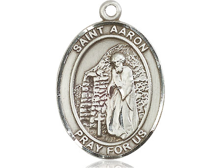 Saint Medal Necklace Aaron 1 inch Sterling Silver