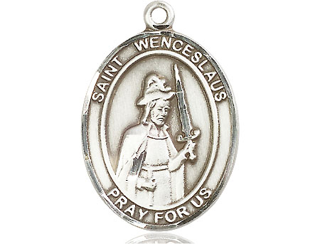 Saint Medal Necklace Wenceslaus 1 inch Sterling Silver