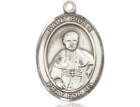 Saint Medal Necklace Pius 1 inch Sterling Silver