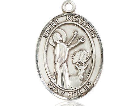 Saint Medal Necklace Kenneth 1 inch Sterling Silver
