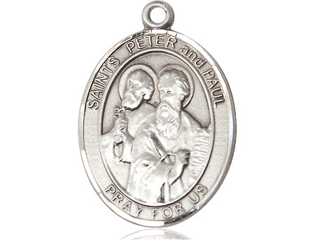 Saint Medal Necklace Peter & Paul 1 inch Sterling Silver