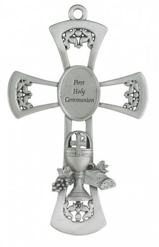 Cross Wall First Communion 6 inch Pewter Silver