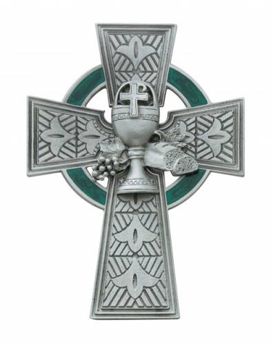 Cross Wall First Communion Irish Celtic 4.75 inch Pewter Silver