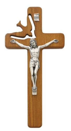 Crucifix Wall Confirmation Dove Cut 8 inch Walnut