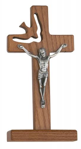 Crucifix Standing Confirmation Dove Cut 6 inch Walnut