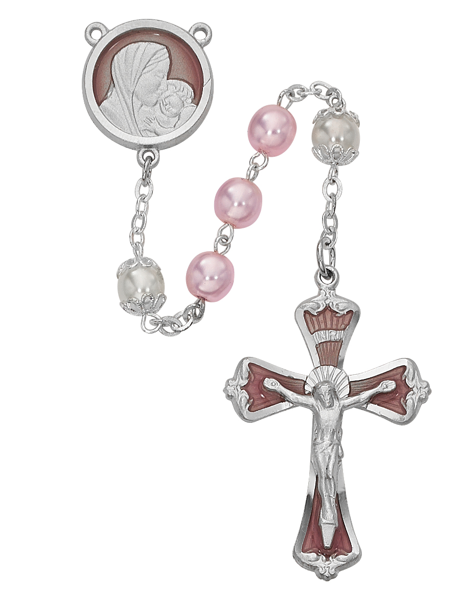Mother and Child Pink Pearl like  Glass Rosary
