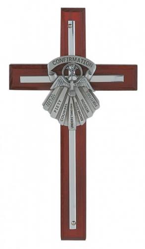 Cross Wall Confirmation Gifts Spirit 7 inch Silver Inlaid Cherry