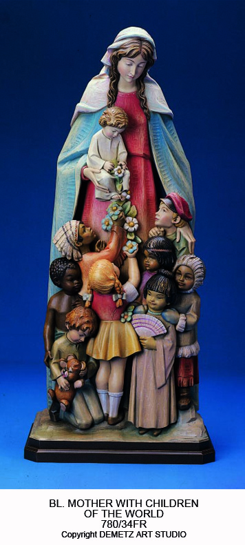 Statue Our Lady With The Children Of The World 36" Linden Wood