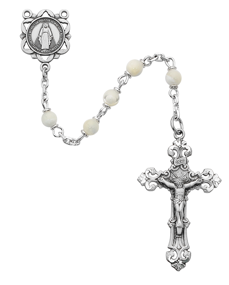 Genuine Mother of Pearl Rosary Sterling Silver