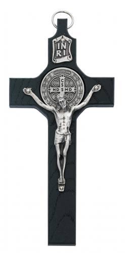 Crucifix Wall St. Benedict Medal 6 inch Black Silver Corpus