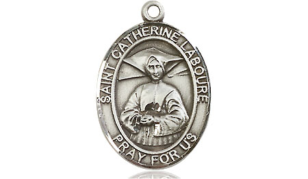 Saint Medal Necklace Catherine Laboure 3/4 inch Sterling Silver