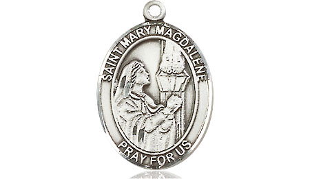Saint Medal Necklace Mary Magdalene 3/4 inch Sterling Silver