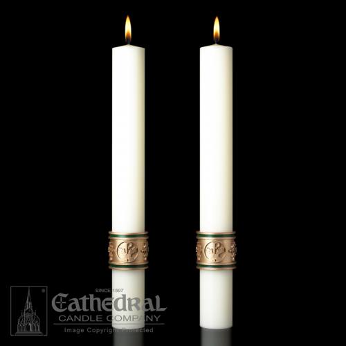 Paschal Cross of St. Francis Complementing Altar Candles Pair