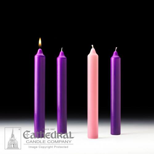 Advent Candle Set Stearine 1-1/2" x 12" Purple Rose