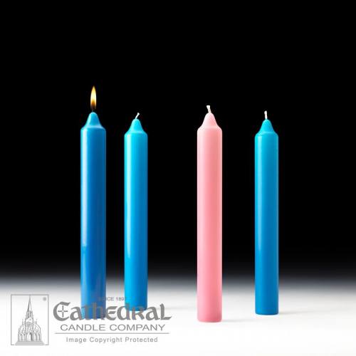 Advent Candle Set Stearine 1-1/2" x 12" Blue Rose