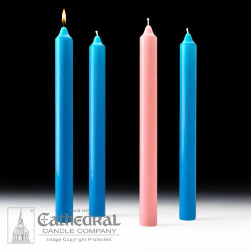 Advent Candle Set Stearine 1-1/2" x 16" Blue Rose