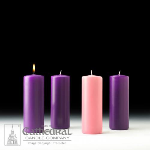 Advent Candle Set Stearine 3" x 8" Purple Rose