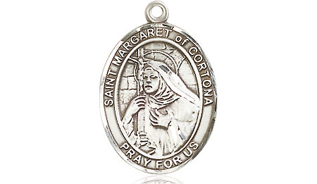 Saint Medal Necklace Margaret Cortona 3/4 inch Sterling Silver