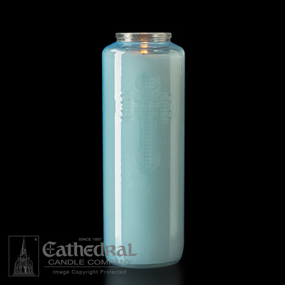 Light Blue 6 Day Glass Bottle Candle