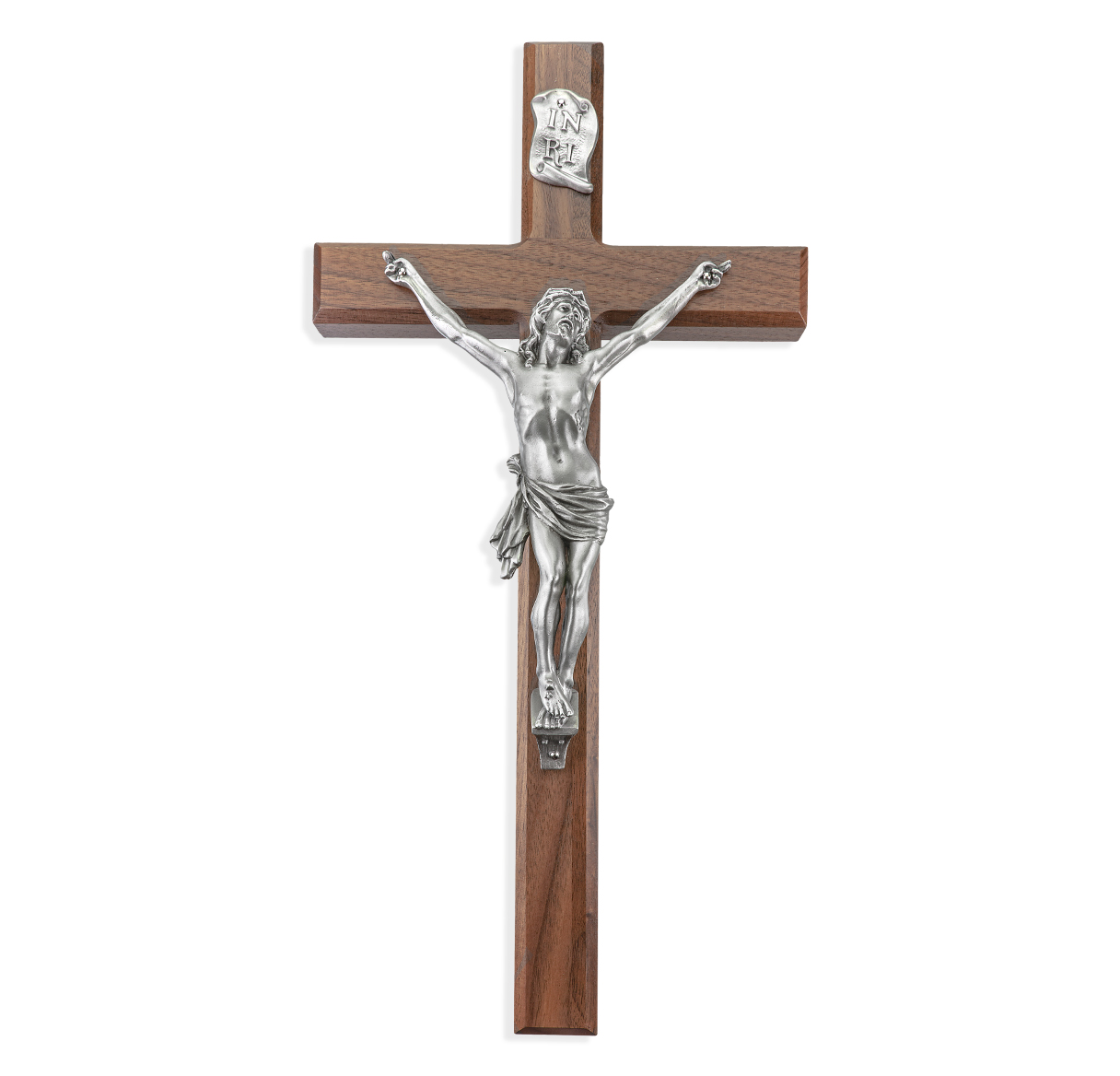 Crucifix Wall 15" Walnut Cross with a Pewter Corpus