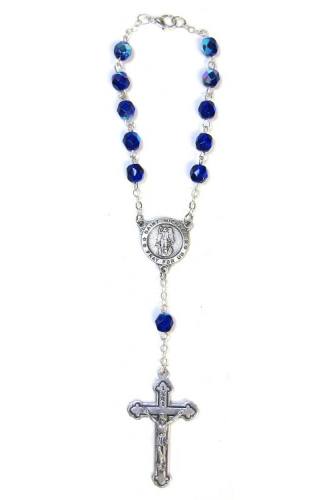 Auto Rosary St. Michael Archangel Medal Ox Blue Crystal Bead
