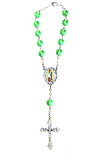 Auto Rosary Mary Our Lady Guadalupe Ox Silver Green Glass Beads