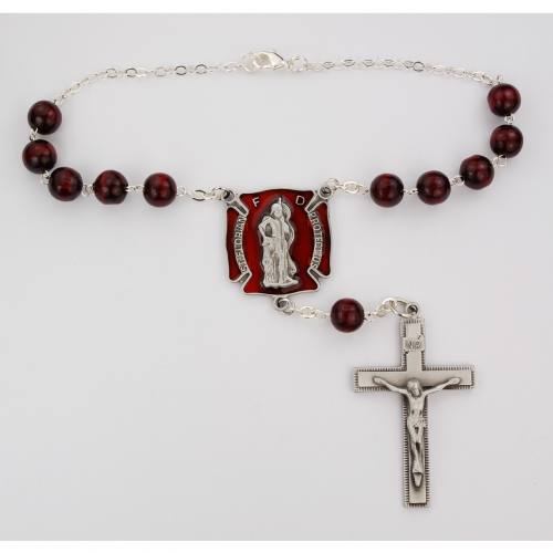 Auto Rosary St. Florian Red Wood Beads