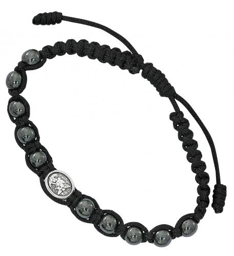 Bracelet St. Michael Hematite Beads Corded Adjustable