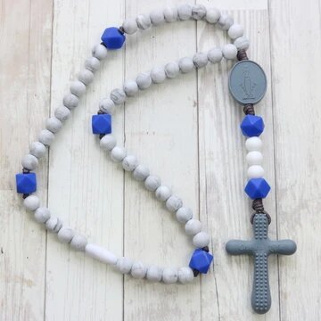 Chews Life Teething Rosary Marble and Blue
