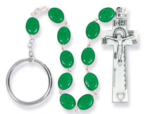 Chaplet Rosary Irish Penal Oxidized Silver Green Shamrock Beads
