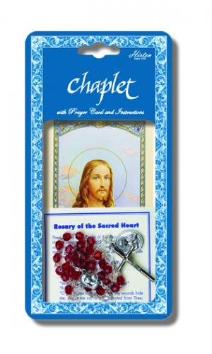 Chaplet Rosary Jesus Sacred Heart Oxidized Silver Red Beads