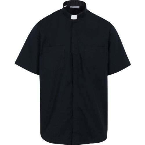 Clerical Shirt E/A Tab Collar Black Short Sleeve