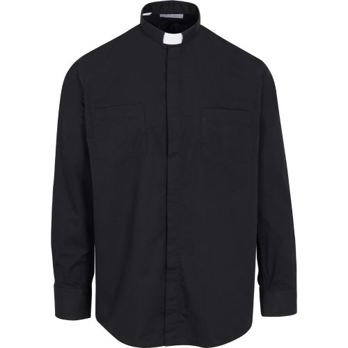 Clerical Shirt E/A Tab Collar Black Long Sleeve