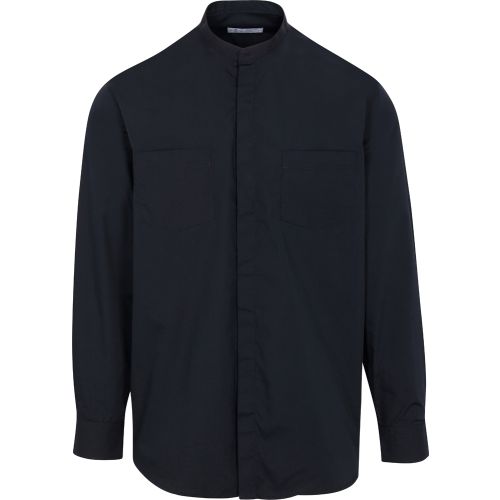 Clerical Shirt E/A Neckband Collar Black Long Sleeve