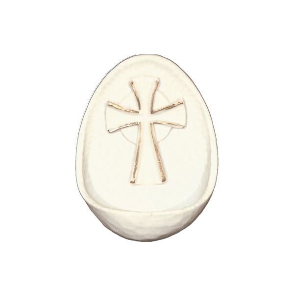Holy Water Font 3.75" Cross White and Gold
